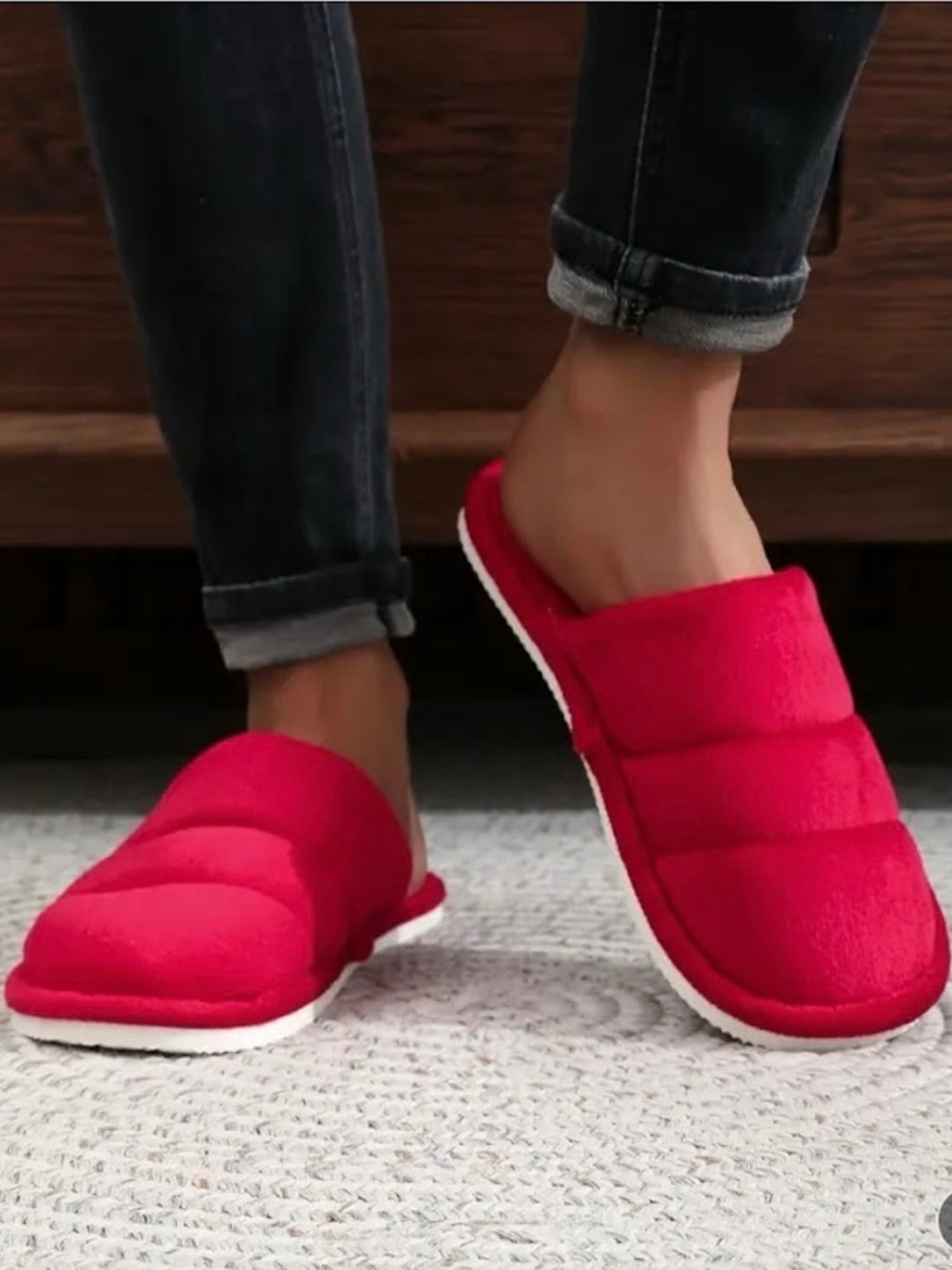 Plush Slide Slippers for Women - Red